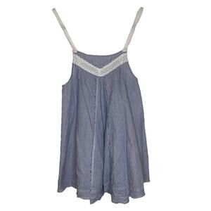 Buckle White Crow Blue Striped Lace Neck Raw Hem Tank Top Women’s Small New‎ NWT